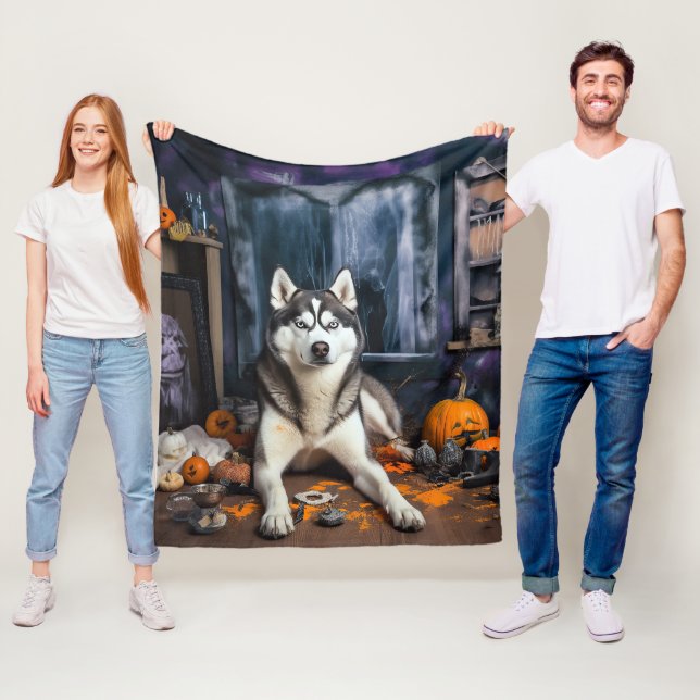 Siberian Husky Pumpkins Halloween Beängstigend Fleecedecke (Beispiel)