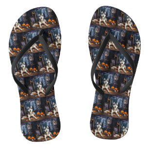 Siberian Husky Pumpkins Halloween Beängstigend Flip Flops