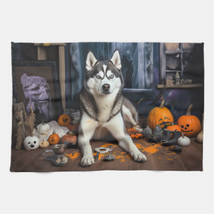 Siberian Husky Pumpkins Halloween Beängstigend Geschirrtuch