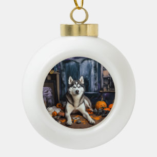 Siberian Husky Pumpkins Halloween Beängstigend Keramik Kugel-Ornament