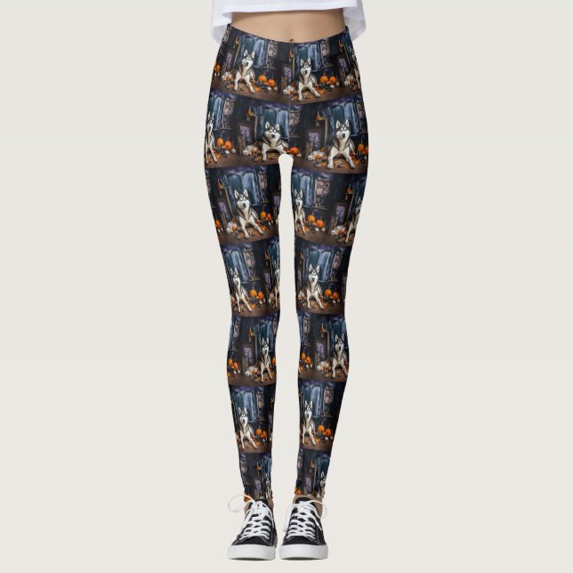 Siberian Husky Pumpkins Halloween Beängstigend Leggings (Vorderseite)
