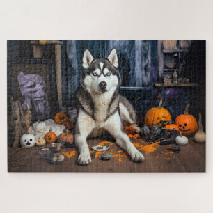 Siberian Husky Pumpkins Halloween Beängstigend Puzzle