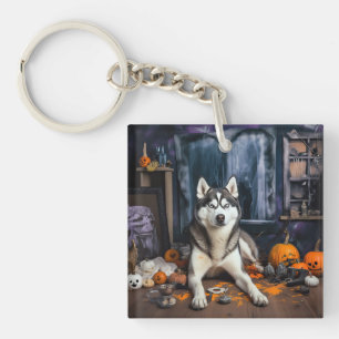 Siberian Husky Pumpkins Halloween Beängstigend Schlüsselanhänger