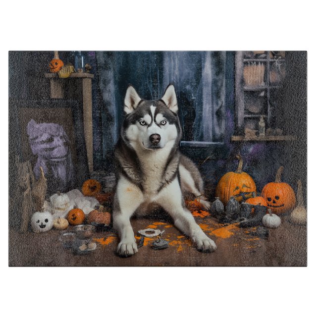 Siberian Husky Pumpkins Halloween Beängstigend Schneidebrett (Vorderseite)