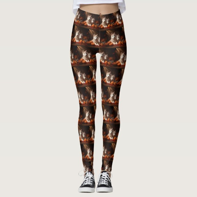 Siberian Husky Puppy Autumn Delight Pumpkin  Leggings (Vorderseite)