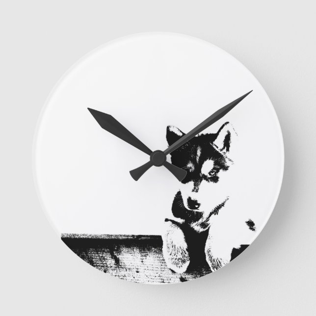 Siberian Husky Puppy Runde Wanduhr (Vorderseite)