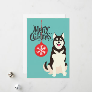 Siberian Husky Retro Aqua Weihnachtskarte Feiertagskarte