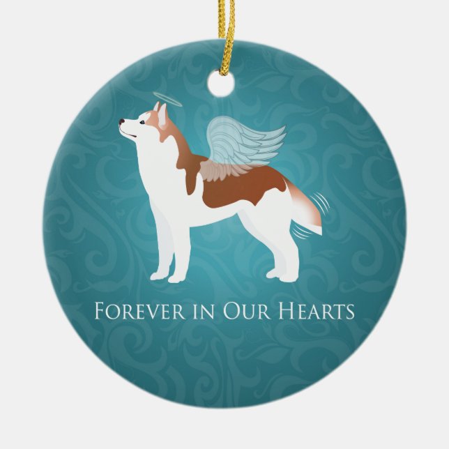 Siberian Husky - Rot - Gedenkdesign für Haustiere Keramikornament (Vorne)