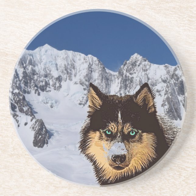 Siberian Husky Sandstone Untersetzer (Vorne)