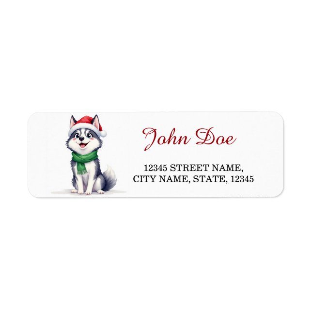 Siberian Husky Santa Hat Christmas Return Address  (Vorne)
