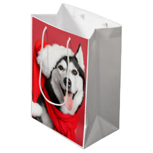 Siberian Husky Santa Medium Geschenktasche Mittlere Geschenktüte