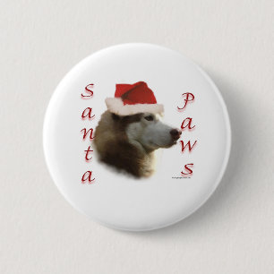 Siberian Husky Santa Paws Button