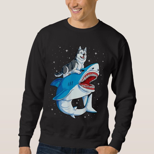 Siberian Husky Shark Jawsome Dog Galaxy Sweatshirt (Vorderseite)