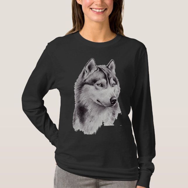 Siberian Husky Sketch Long T-Shirt (Vorderseite)