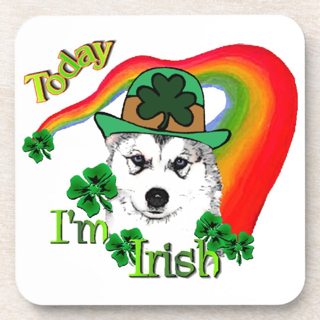 Siberian Husky St Patrick's Getränkeuntersetzer (Vorderseite)