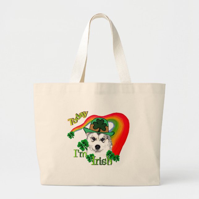 Siberian Husky St Patrick's Jumbo Stoffbeutel (Vorne)
