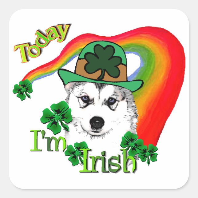 Siberian Husky St Patrick's Quadratischer Aufkleber (Vorderseite)
