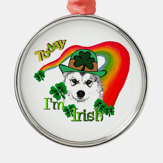 Siberian Husky St Patrick's Silbernes Ornament (Vorne)