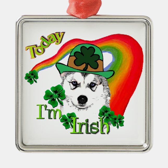 Siberian Husky St Patrick's Silbernes Ornament (Vorne)