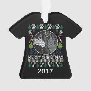 Siberian Husky Ugly Christmas Sweater Ornament