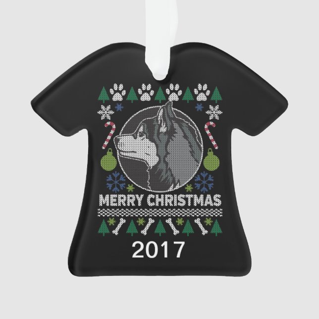 Siberian Husky Ugly Christmas Sweater Ornament (Vorderseite)