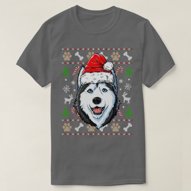 Siberian Husky Ugly Weihnachts-Weihnachtsmannmütze T-Shirt (Design vorne)