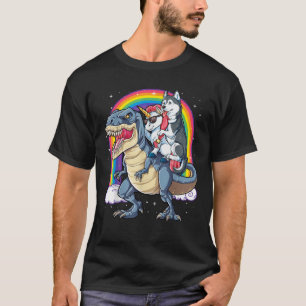 Siberian Husky Unicorn Dinosaur T rex Funny Rainbo T-Shirt