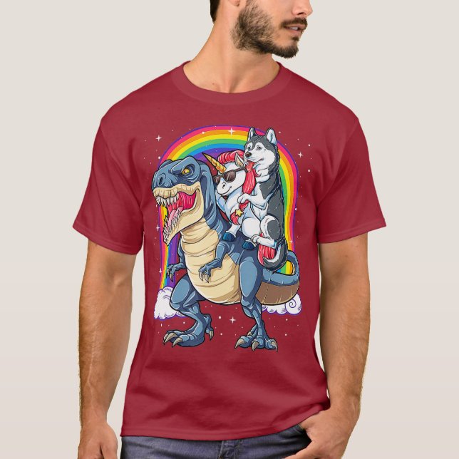 Siberian Husky Unicorn Dinosaur T rex Funny T-Shirt (Vorderseite)