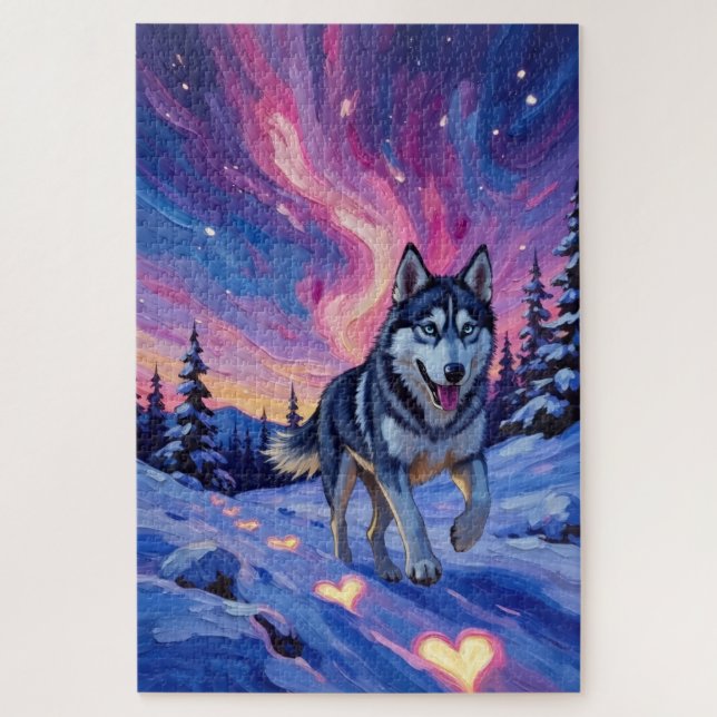 Siberian Husky Valentine's Day Heart Aurora Puzzle (Vertikal)