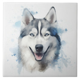 Siberian Husky Watercolor Fliese