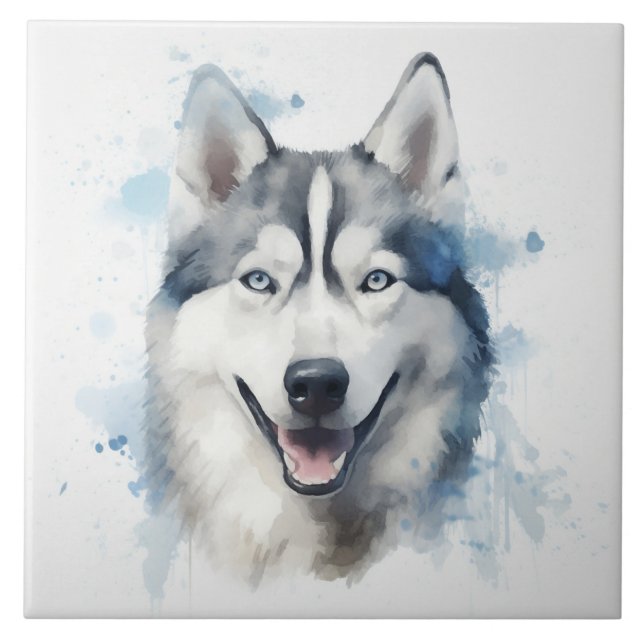 Siberian Husky Watercolor Fliese (Vorderseite)