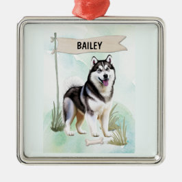 Siberian Husky Watercolor Personalized Dog Ornament Aus Metall