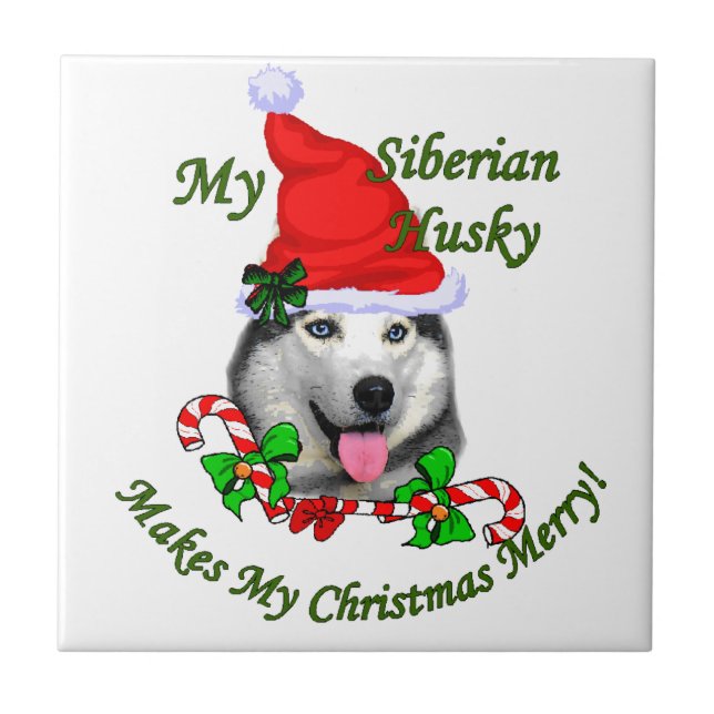 Siberian Husky Weihnachten Fliese (Vorderseite)
