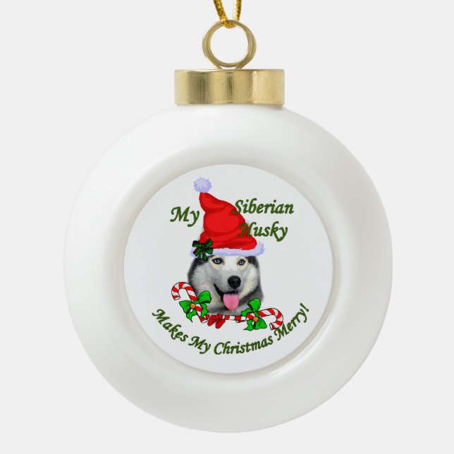 Siberian Husky Weihnachten Keramik Kugel-Ornament (Vorderseite)