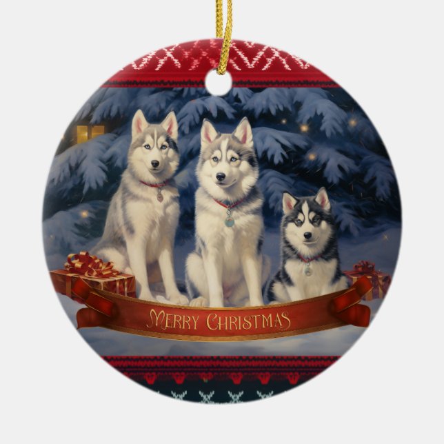 Siberian Husky Weihnachten Keramik Ornament (Vorne)