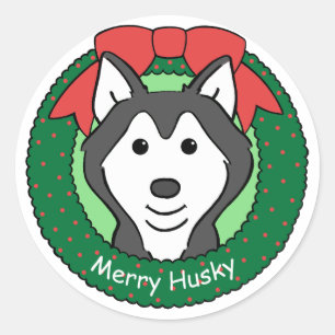 Siberian Husky Weihnachten Runder Aufkleber