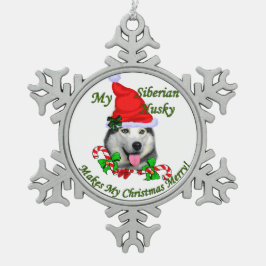 Siberian Husky Weihnachten Schneeflocken Zinn-Ornament