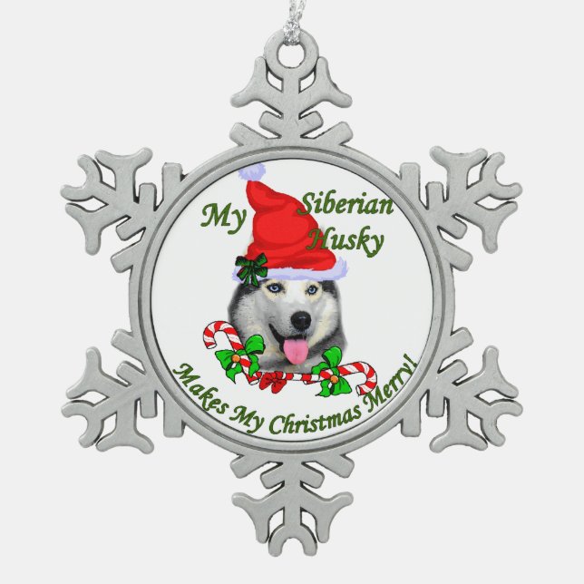 Siberian Husky Weihnachten Schneeflocken Zinn-Ornament (Vorderseite)
