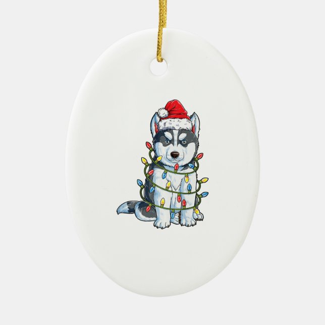Siberian Husky Weihnachtsbaum Lichter Weihnachten  Keramik Ornament (Vorne)