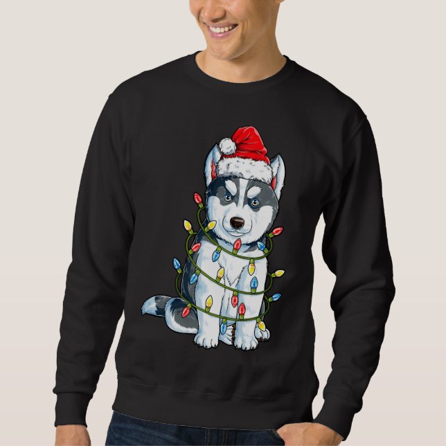 Siberian Husky Weihnachtsbaum Lichter Xmas B Sweatshirt (Vorderseite)