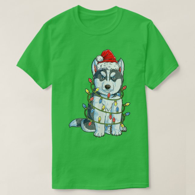 Siberian Husky Weihnachtsbaum Lichter Xmas Bo T-Shirt (Design vorne)