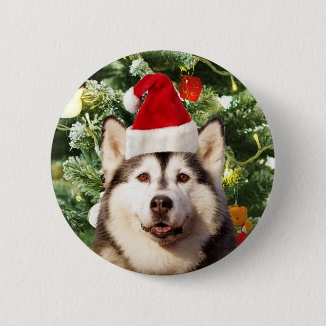 Siberian Husky Weihnachtsbaum Ornamente Schneemann Button (Vorderseite)