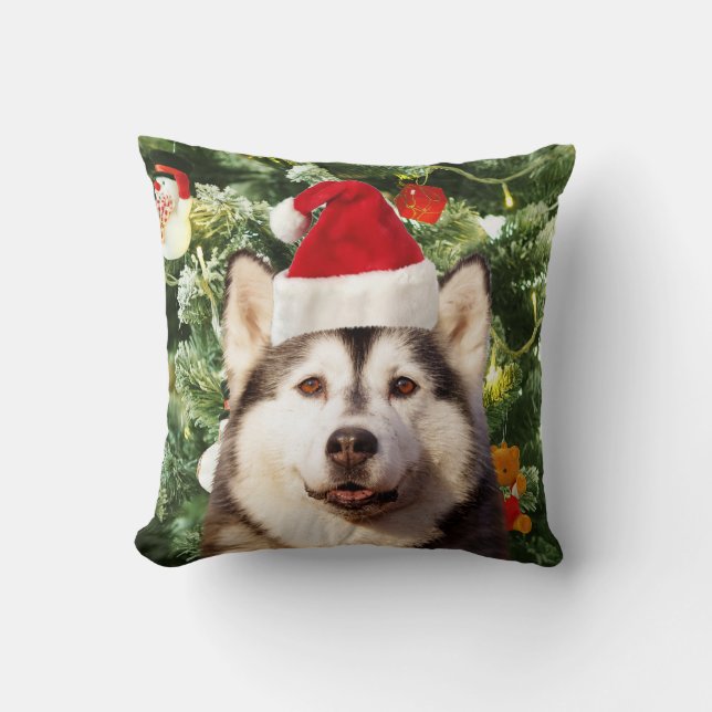 Siberian Husky Weihnachtsbaum Ornamente Schneemann Kissen (Vorderseite)