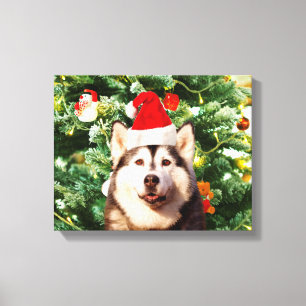 Siberian Husky Weihnachtsbaum Ornamente Schneemann Leinwanddruck