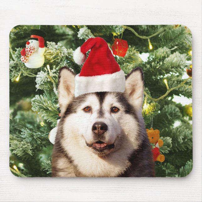 Siberian Husky Weihnachtsbaum Ornamente Schneemann Mousepad (Vorne)