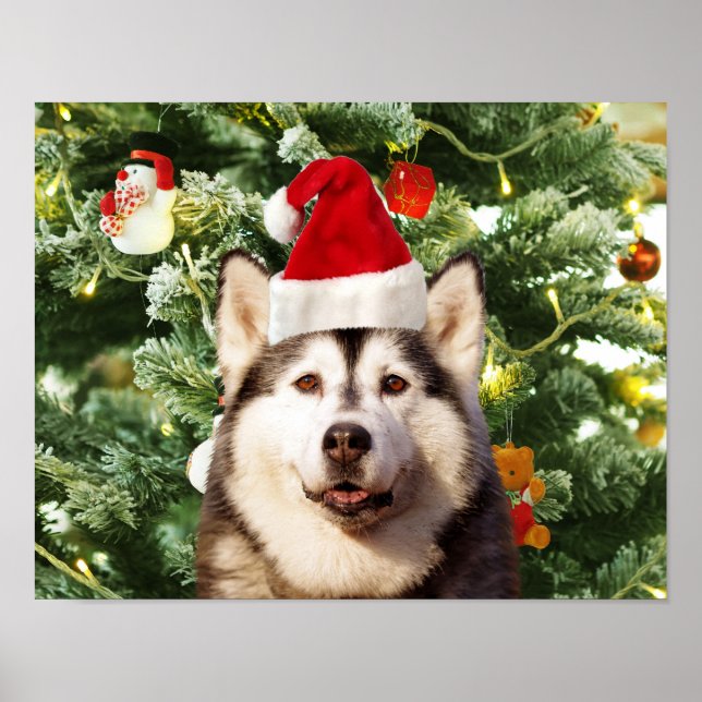 Siberian Husky Weihnachtsbaum Ornamente Schneemann Poster (Vorne)