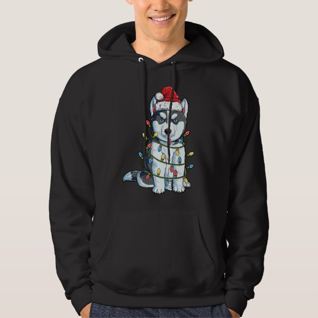 Siberian Husky Weihnachtsfeier Weihnachtsmannmütze Hoodie (Vorderseite)