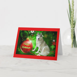 Siberian Husky Weihnachtskarte Roter Ball Green Feiertagskarte