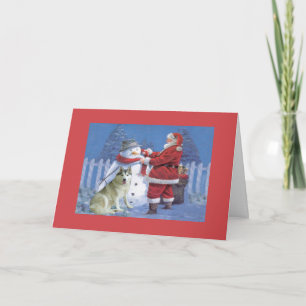 Siberian Husky Weihnachtskarte Santa Snowman Feiertagskarte