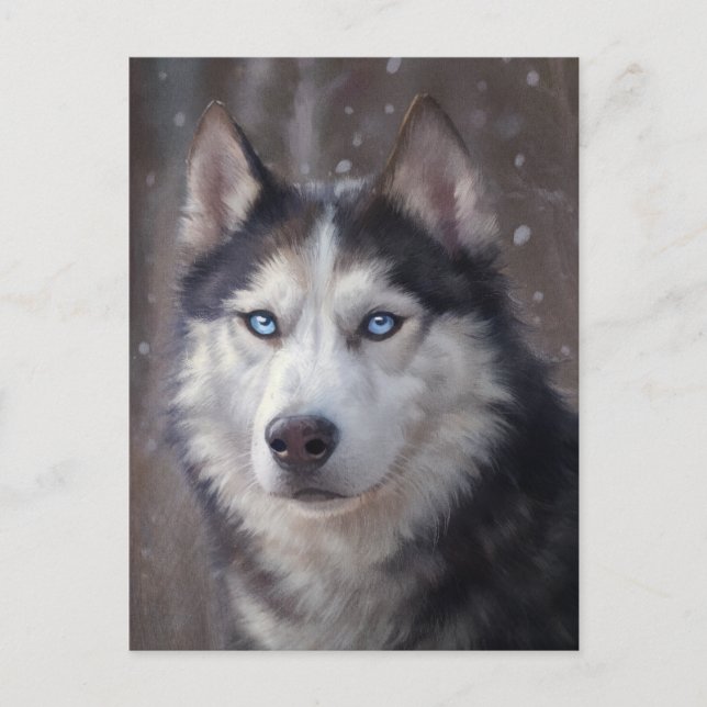 Siberian Husky Weihnachtskunst Feiertagspostkarte (Vorderseite)
